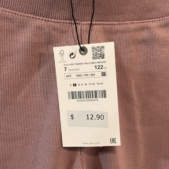 NWT size 7 Zara Girls Mauve Label Detailed Ribbed Leggings! - Picture 5 of 10